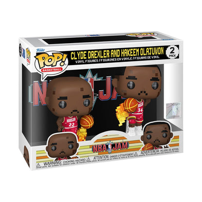 NBA JAM Houston Rockets Clyde Drexler and Hakeem Olajuwon 8-Bit Funko Pop! Vinyl Figure 2-Pack - Image 3