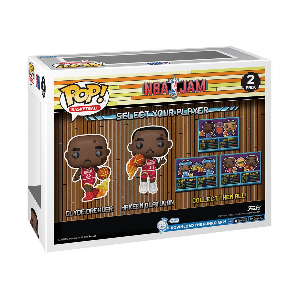 NBA JAM Houston Rockets Clyde Drexler and Hakeem Olajuwon 8-Bit Funko Pop! Vinyl Figure 2-Pack - Image 2