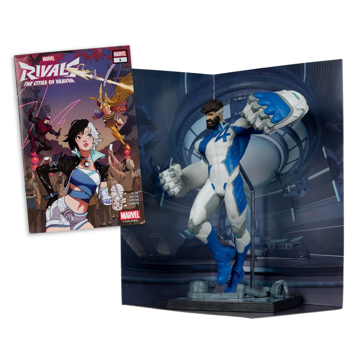 Marvel Rivals Wave 3 Mr. Fantastic 1:6 Scale Posed Figure with Scene and Comic - Image 2