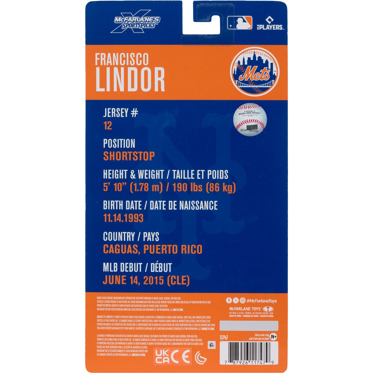 MLB McFarlane SportsPicks Wave 1 New York Mets Francisco Lindor 6-Inch Action Figure - Image 2