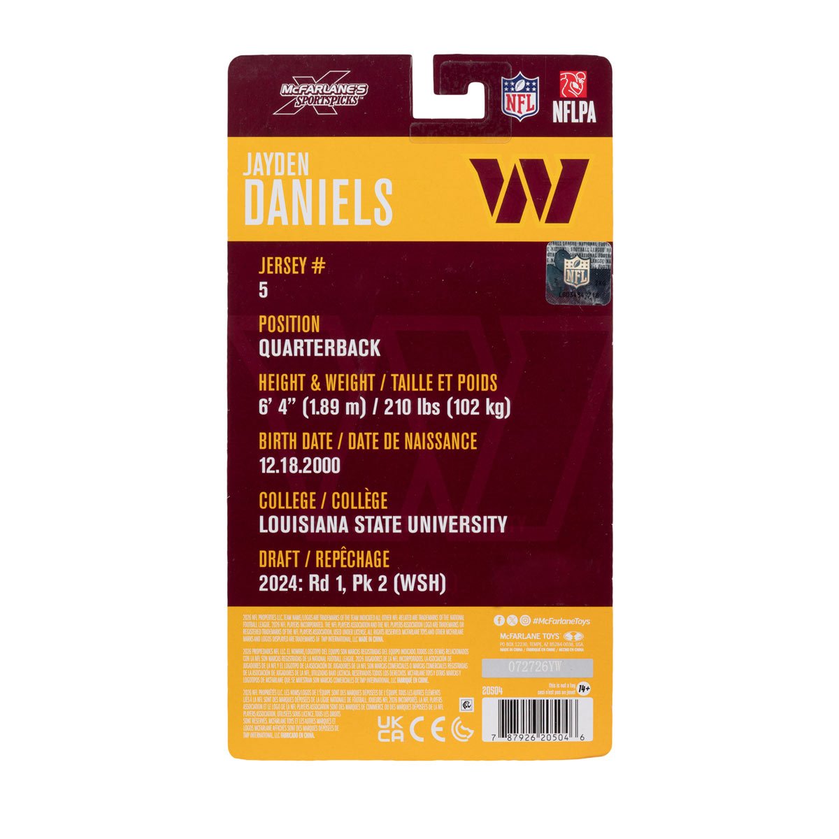 NFL McFarlane's SportsPicks Wave 2 Washington Commanders Jayden Daniels 6-Inch Action Figure - Image 8
