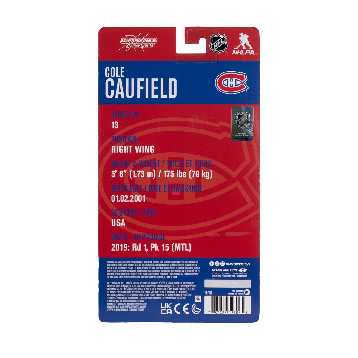 NHL McFarlanes SportsPicks Wave 2 Montreal Canadiens Cole Caufield 6-Inch Scale Articulated Action Figure - Image 8
